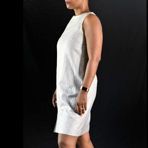 Shin Choi Dress Beige Minimalist Shift A Line Mini Shimmer Sleeveless Size Small - Picture 8 of 12